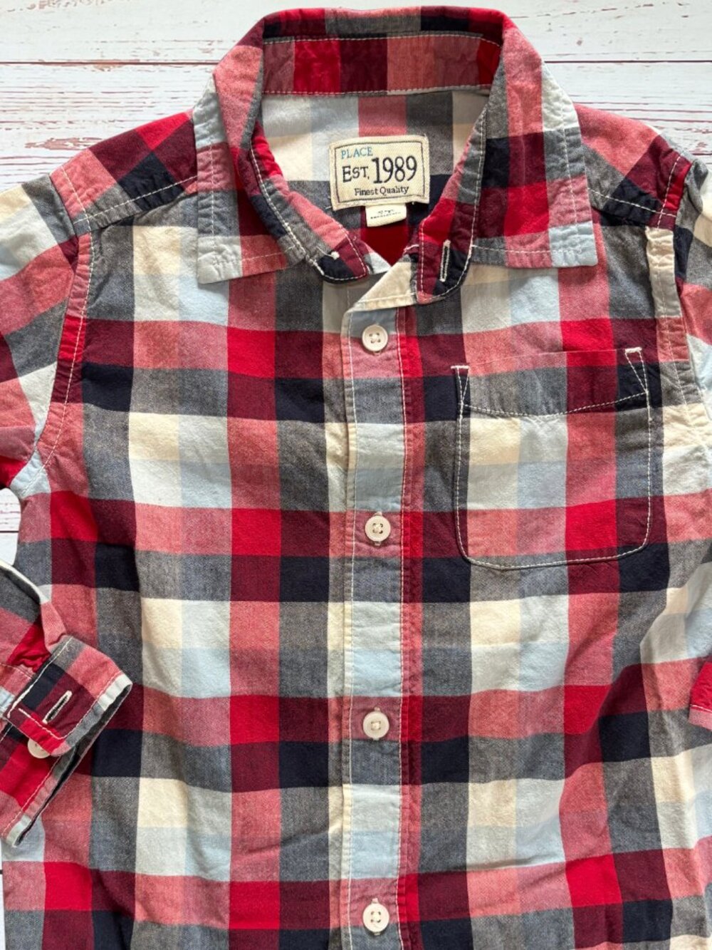 Children’s Place Boys 5T Red Plaid Button Down Long Sleeve Shirt